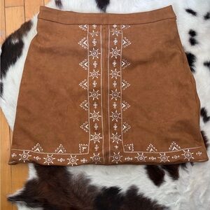Embroidered Brown Suede Skirt
